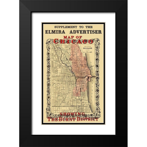 Chicago Illinois Fire Burnt District - Colton 1871 Black Modern Wood Framed Art Print with Double Matting by Colton