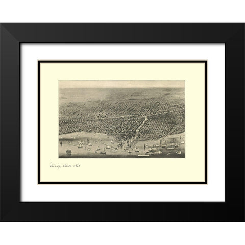 Chicago Illinois - Davis 1860 Black Modern Wood Framed Art Print with Double Matting by Davis