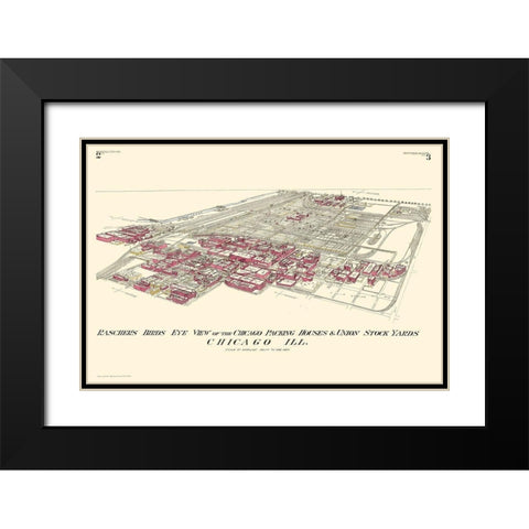 Chicago Packing Houses Union Stock Yards Illinois Black Modern Wood Framed Art Print with Double Matting by Rascher
