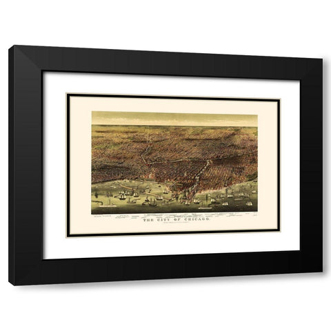 Chicago Illinois - Currier 1892 Black Modern Wood Framed Art Print with Double Matting by Currier