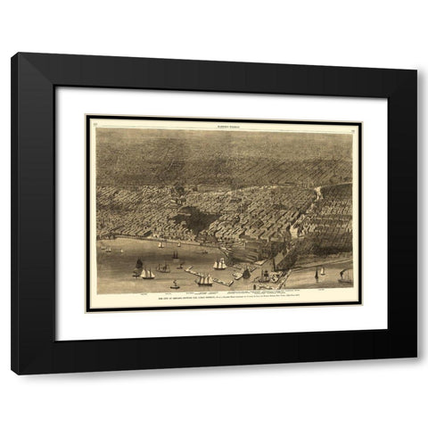 Chicago Illinois - Currier 1874 Black Modern Wood Framed Art Print with Double Matting by Currier