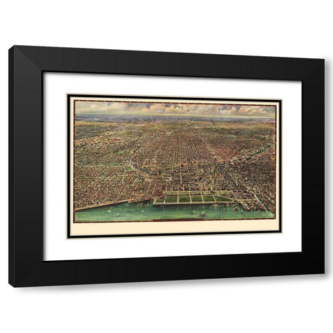 Chicago Illinois - Reincke 1916 Black Modern Wood Framed Art Print with Double Matting by Reincke