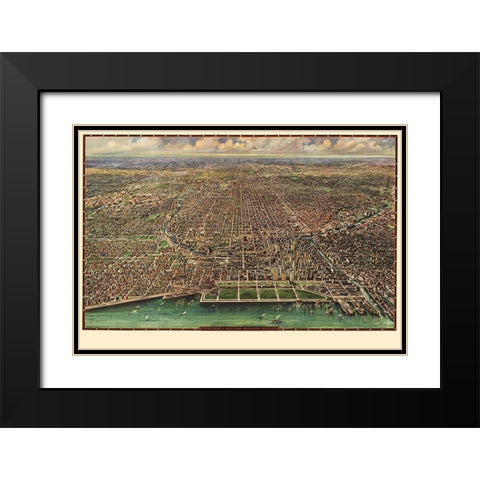 Chicago Illinois - Reincke 1916 Black Modern Wood Framed Art Print with Double Matting by Reincke