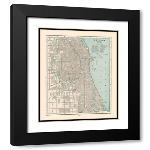 Chicago  Illinois - Cram 1892 Black Modern Wood Framed Art Print with Double Matting by Cram