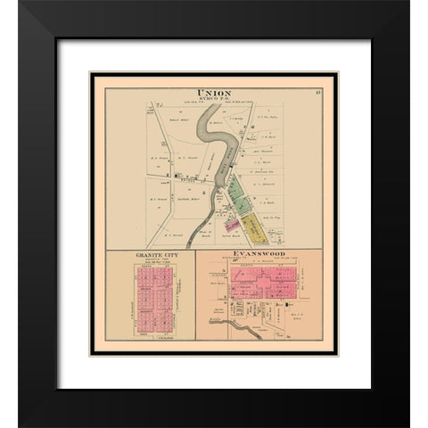 Union, Granite City, Evanswood  Wisconsin Black Modern Wood Framed Art Print with Double Matting by Foote