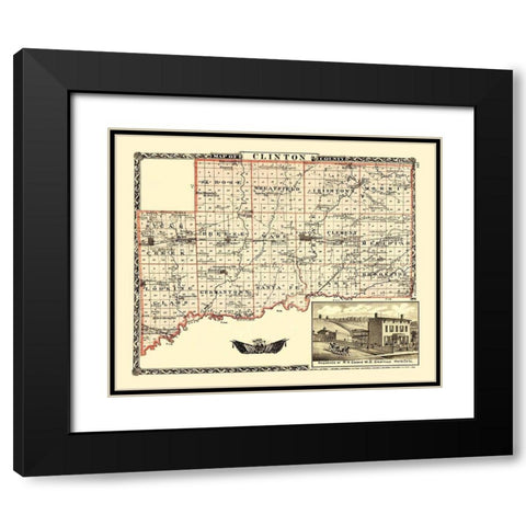 Clinton Illinois Landowner - Warner 1870 Black Modern Wood Framed Art Print with Double Matting by Warner