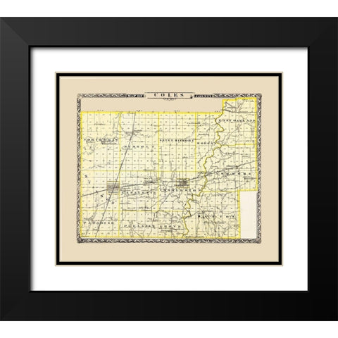 Coles Illinois - Warner 1876 Black Modern Wood Framed Art Print with Double Matting by Warner
