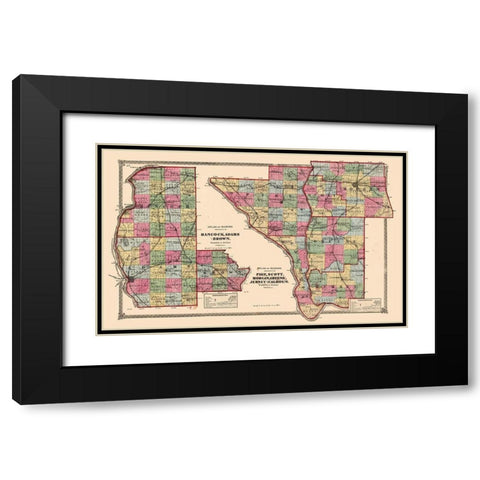 Illinois Counties Black Modern Wood Framed Art Print with Double Matting by Unknown