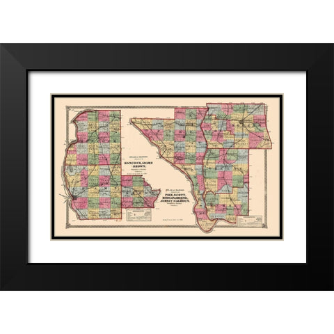 Illinois Counties Black Modern Wood Framed Art Print with Double Matting by Unknown