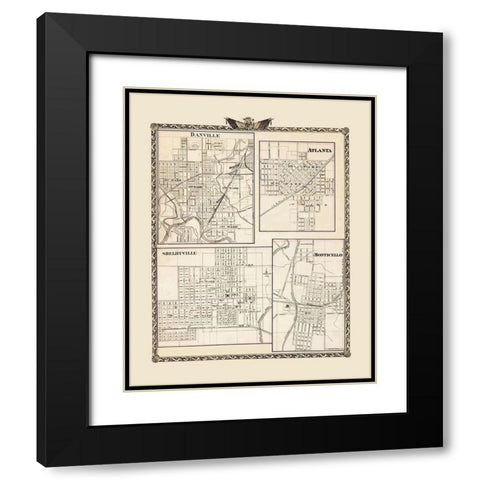 Danville Atlanta Shelbyville Monticello Illinois Black Modern Wood Framed Art Print with Double Matting by Beers