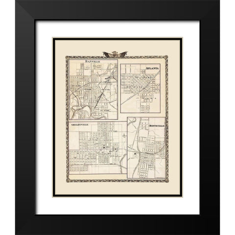 Danville Atlanta Shelbyville Monticello Illinois Black Modern Wood Framed Art Print with Double Matting by Beers