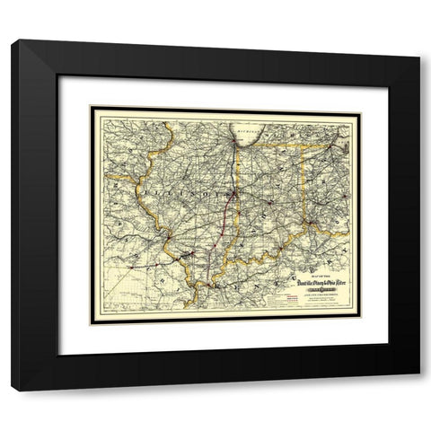 Danville, Olney and Ohio River RR - Colton 1881 Black Modern Wood Framed Art Print with Double Matting by Colton