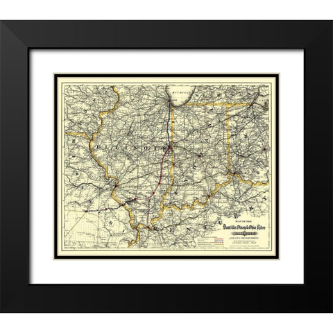 Danville, Olney and Ohio River RR - Colton 1881 Black Modern Wood Framed Art Print with Double Matting by Colton