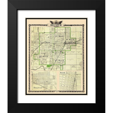 Decatur, Sullivan Illinois Landowner - Warner 1876 Black Modern Wood Framed Art Print with Double Matting by Warner