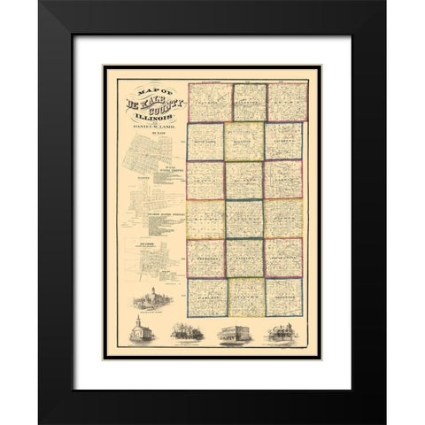 De Kalb County Illinois - Lamb 1860  Black Modern Wood Framed Art Print with Double Matting by Lamb