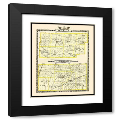 Douglas  Cumberland Illinois - Warner 1870 Black Modern Wood Framed Art Print with Double Matting by Warner