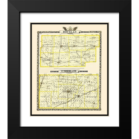 Douglas  Cumberland Illinois - Warner 1870 Black Modern Wood Framed Art Print with Double Matting by Warner