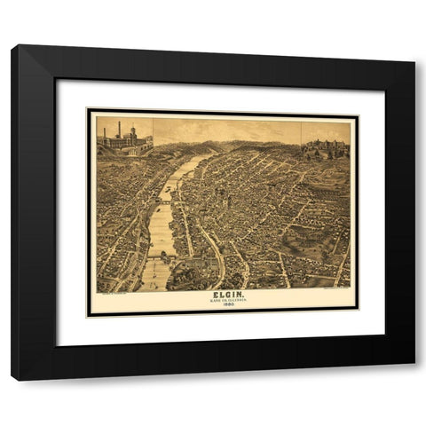 Elgin Illinois - Shober 1880 Black Modern Wood Framed Art Print with Double Matting by Shober