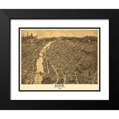 Elgin Illinois - Shober 1880 Black Modern Wood Framed Art Print with Double Matting by Shober