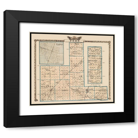 Ford County - Illinois Black Modern Wood Framed Art Print with Double Matting by Unknown
