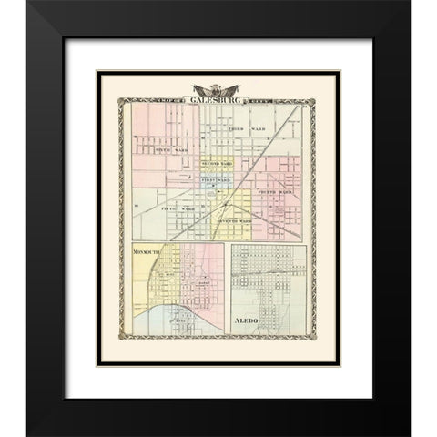 Galesburg, Monmouth, Aledo Illinois - Warner 1876 Black Modern Wood Framed Art Print with Double Matting by Warner
