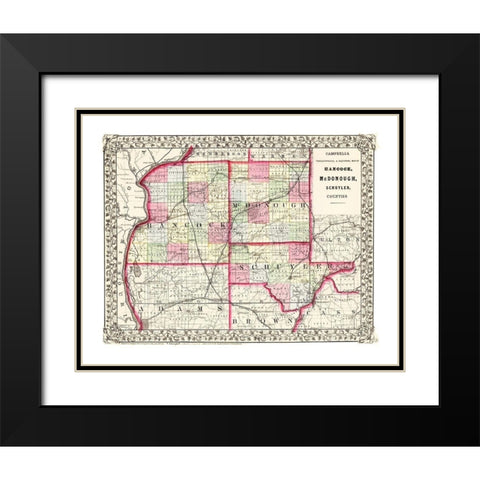 Hancock  Mcdonough  Schuyler Illinois Black Modern Wood Framed Art Print with Double Matting by Campbell