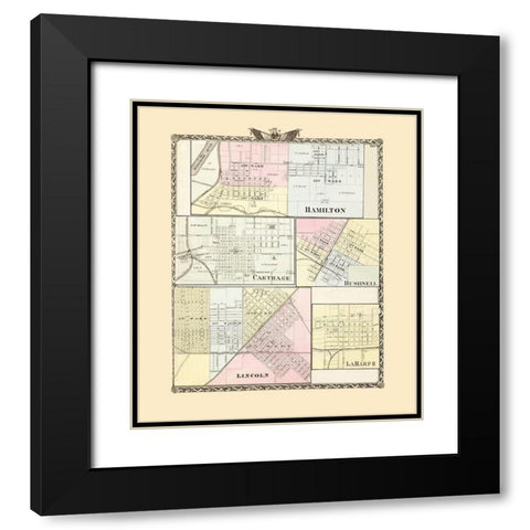Hamilton, Carthage, Bushnell, Lincoln, Laharpe Black Modern Wood Framed Art Print with Double Matting by Warner