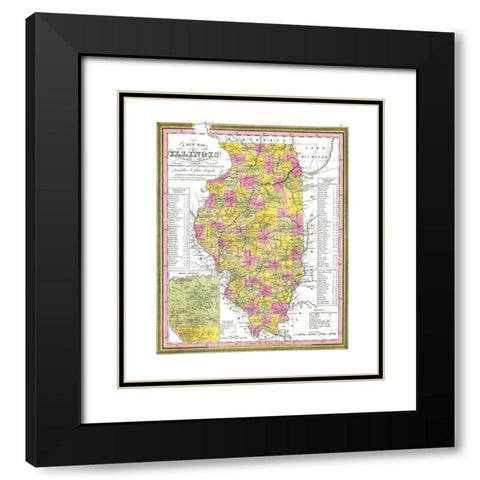 Illinois - Campbell 1850 Black Modern Wood Framed Art Print with Double Matting by Campbell