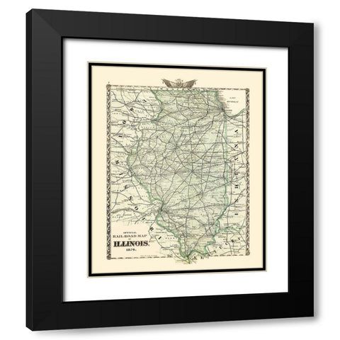 Illinois Railroad Map - Beers 1876 Black Modern Wood Framed Art Print with Double Matting by Beers