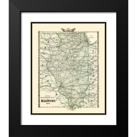 Illinois Railroad Map - Beers 1876 Black Modern Wood Framed Art Print with Double Matting by Beers