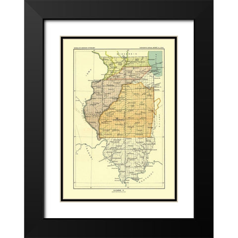 Illinois - Hoen 1896 Black Modern Wood Framed Art Print with Double Matting by Hoen