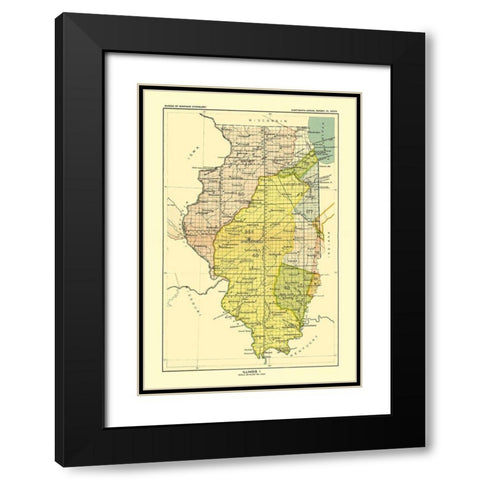 Illinois - Hoen 1896 Black Modern Wood Framed Art Print with Double Matting by Hoen