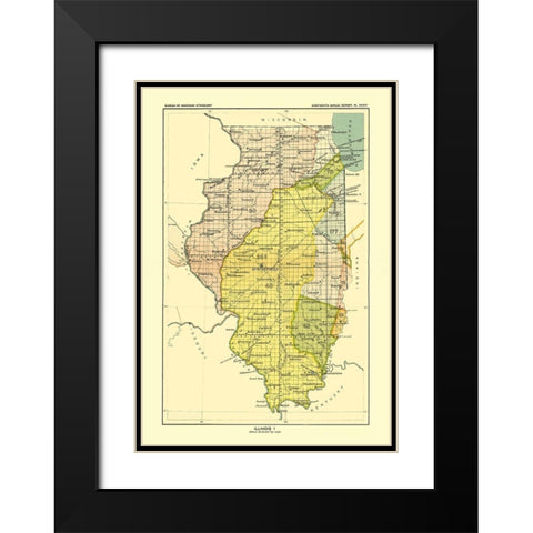 Illinois - Hoen 1896 Black Modern Wood Framed Art Print with Double Matting by Hoen
