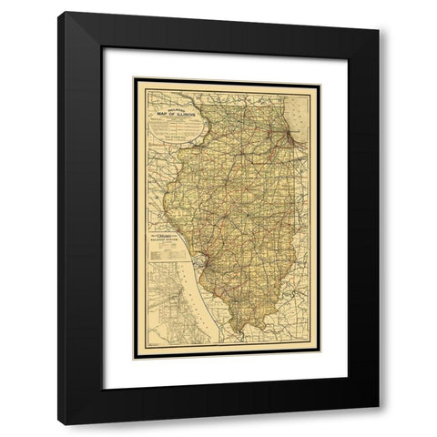 Illinois Railroad - Rand McNally 1898  Black Modern Wood Framed Art Print with Double Matting by Rand McNally