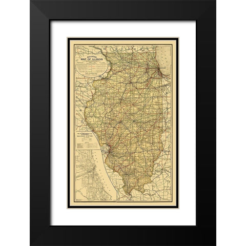 Illinois Railroad - Rand McNally 1898  Black Modern Wood Framed Art Print with Double Matting by Rand McNally