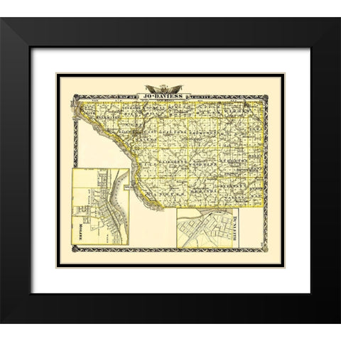 Jo Daviess Illinois Landowner - Warner 1870 Black Modern Wood Framed Art Print with Double Matting by Warner