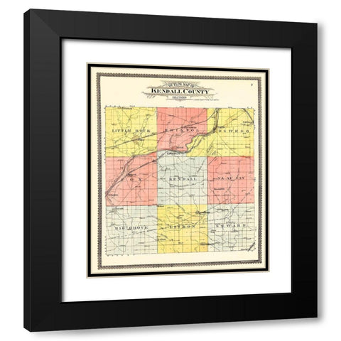 Kendall Illinois - Ogle 1903 Black Modern Wood Framed Art Print with Double Matting by Ogle
