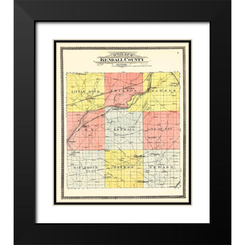 Kendall Illinois - Ogle 1903 Black Modern Wood Framed Art Print with Double Matting by Ogle