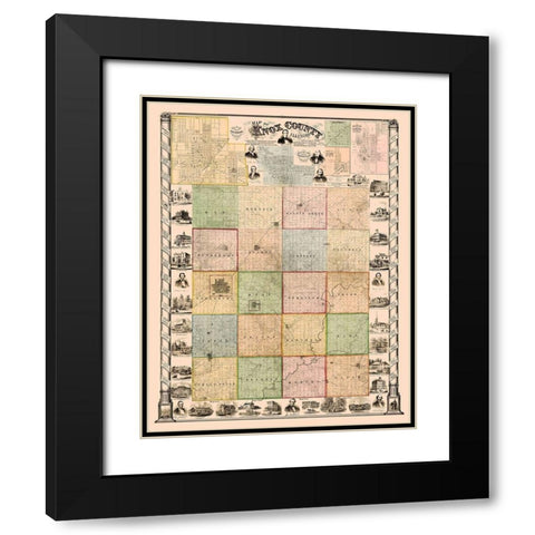 Knox Illinois Landowner - Thompson 1861 Black Modern Wood Framed Art Print with Double Matting by Thompson