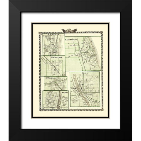 Lake Forest, Elgin, Geneva Illinois - Warner 1870 Black Modern Wood Framed Art Print with Double Matting by Warner