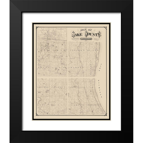 Lake County Illinois - Frost 1873  Black Modern Wood Framed Art Print with Double Matting by Frost
