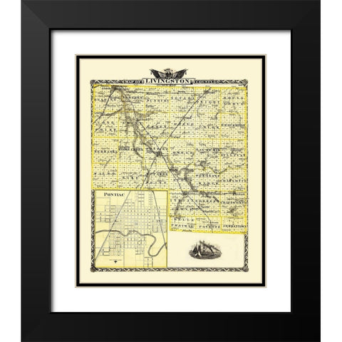 Livingston Illinois - Warner 1870 Black Modern Wood Framed Art Print with Double Matting by Warner