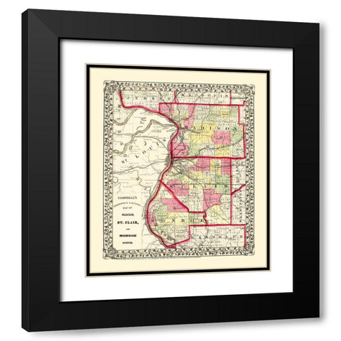 Madison  St Clair  Monroe Illinois - Campbell 1850 Black Modern Wood Framed Art Print with Double Matting by Campbell