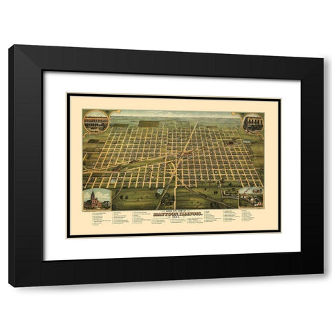 Mattoon Illinois - Shober 1884 Black Modern Wood Framed Art Print with Double Matting by Shober