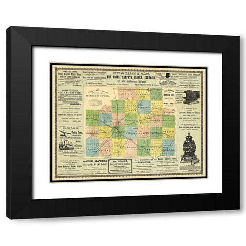 Mclean  Bloomington Illinois - Hambaugh 1886 Black Modern Wood Framed Art Print with Double Matting by Hambaugh
