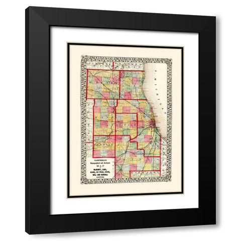 Mchenry  Kane  Cook  Will Illinois - Campbell 1850 Black Modern Wood Framed Art Print with Double Matting by Campbell
