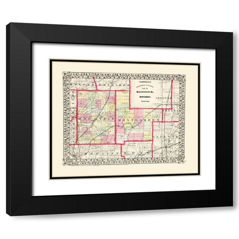 Montgomery  Macoupin Illinois - Campbell 1850 Black Modern Wood Framed Art Print with Double Matting by Campbell