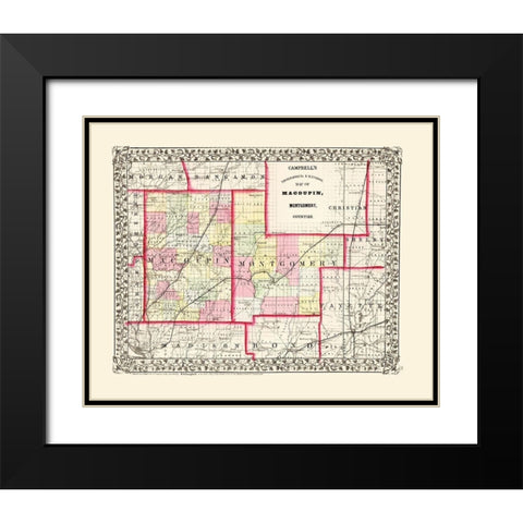 Montgomery  Macoupin Illinois - Campbell 1850 Black Modern Wood Framed Art Print with Double Matting by Campbell