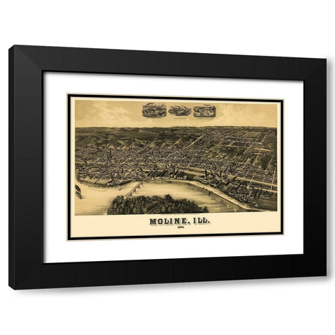 Moline Illinois - Wellge 1889 Black Modern Wood Framed Art Print with Double Matting by Wellge