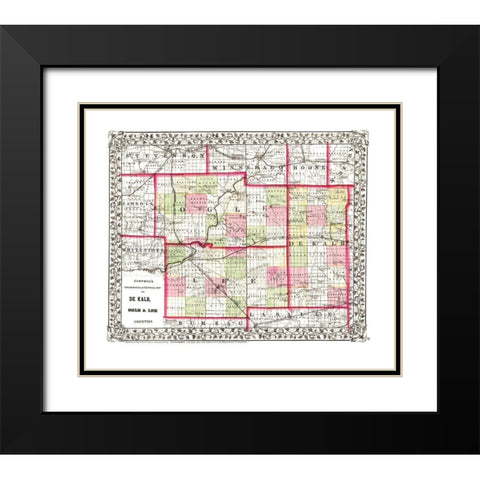 De Kalb  Ogle  Lee Illinois - Campbell 1850 Black Modern Wood Framed Art Print with Double Matting by Campbell